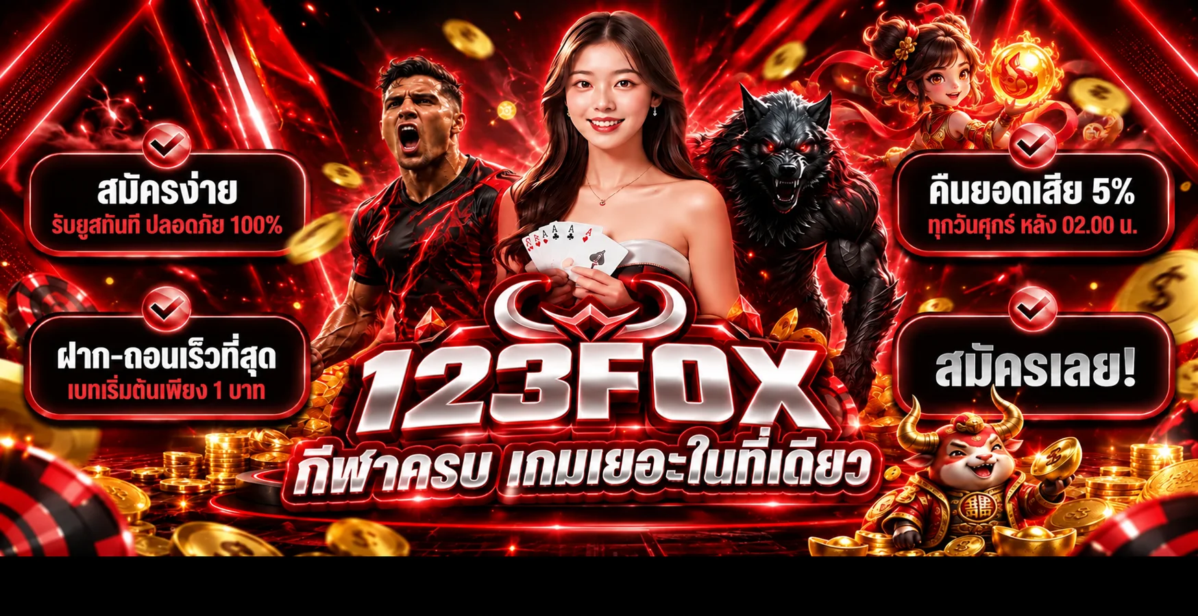 แบนเนอร์หลัก 123FOX ทางเข้าและบริการเกมกีฬา